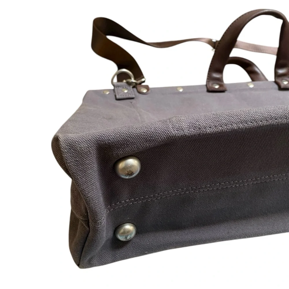 Line of Trade No. 0312 Canvas Weekender Duffel Bag Gray Leather Carry On Tote